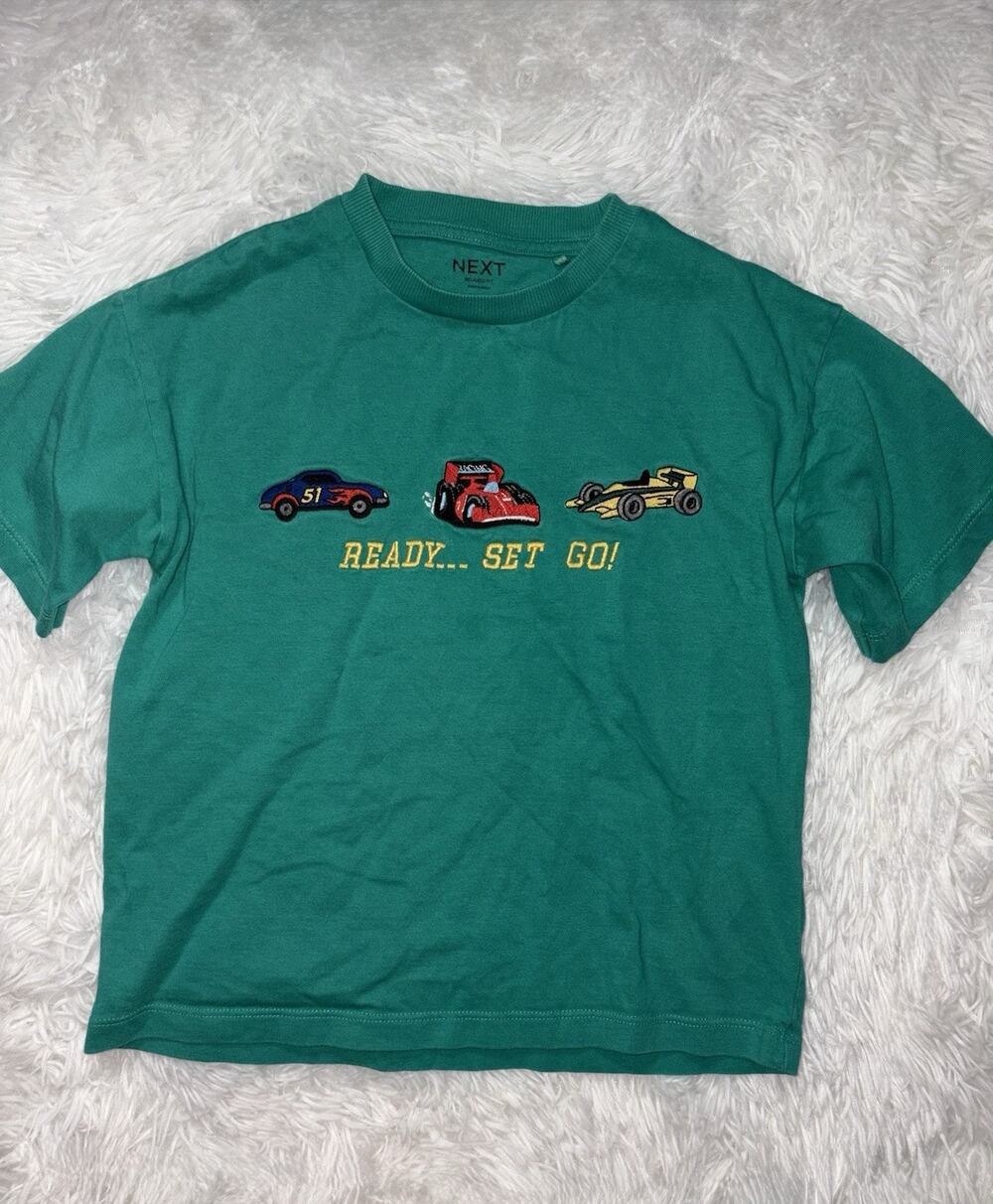 Next “Relaxed” 5/6 Green “ Ready Set Go” Car Race Tee. Cute, Grt. Quality